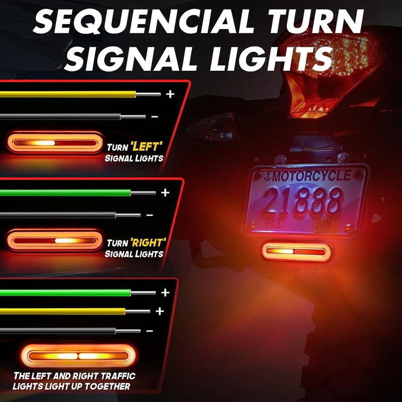 Alopee 5" Universal Led Motorcycle Tail Lights 12V-80V Compact Dual Color Rear Brake and Turn Signals IP67 Waterproof for Dirt Bike ATV Tail Light Scooter Bike Truck Trailer and Golf Cart (1 Pack) - Image 4